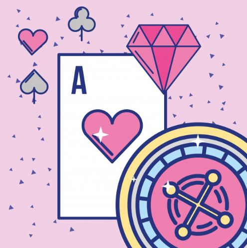 animerad bild, Ess, spelamark och rosa diamant