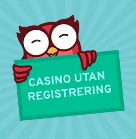 En uggla som håller i ett plakat med texten "Casino utan registrering."